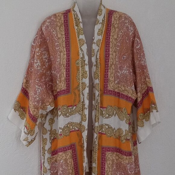 Magaschoni | Kimono Paisley Scarf Print 100% Linen NWT Size Medium - Picture 3 of 11